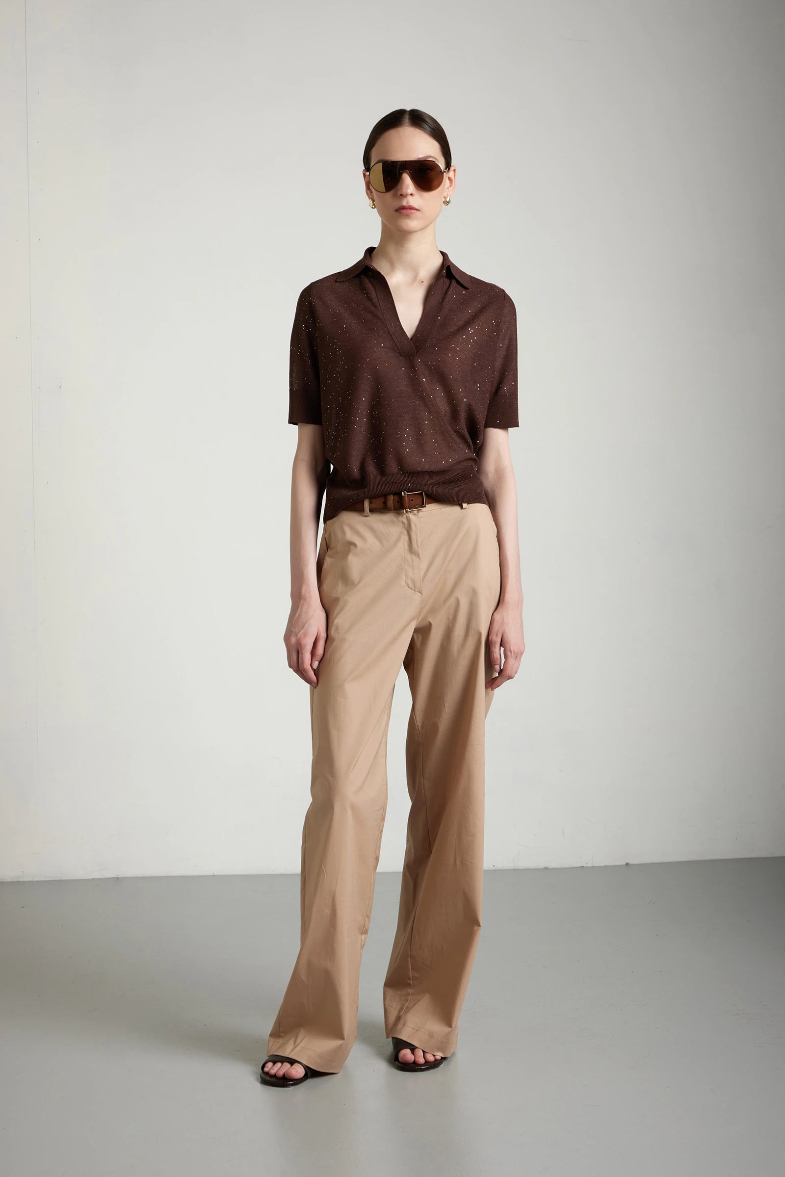 KANGRA-S6A390026-maglia-collo-a-polo-manica-al-gomito-in-viscosa-micropaillettes-cioccolato-1