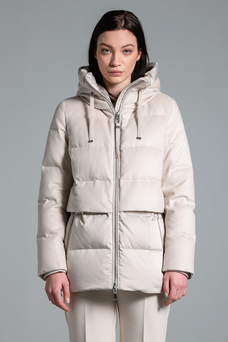 MOD. KEIKO parka- corto bi materiale ivory  ART: PRATO/MESTRE col.19 ivory white