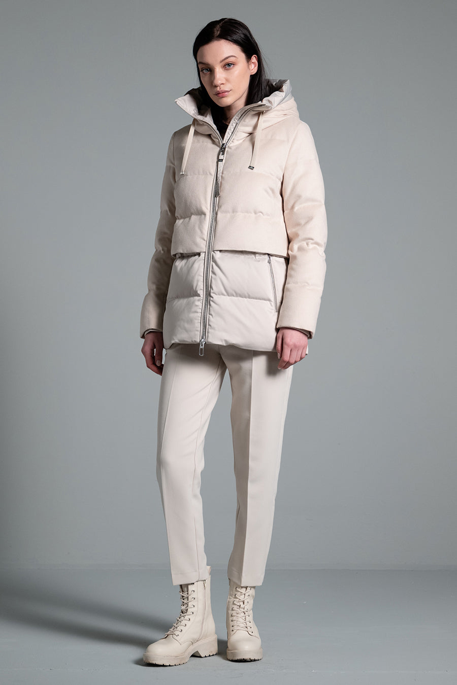 MOD. KEIKO parka- corto bi materiale ivory  ART: PRATO/MESTRE col.19 ivory white-5