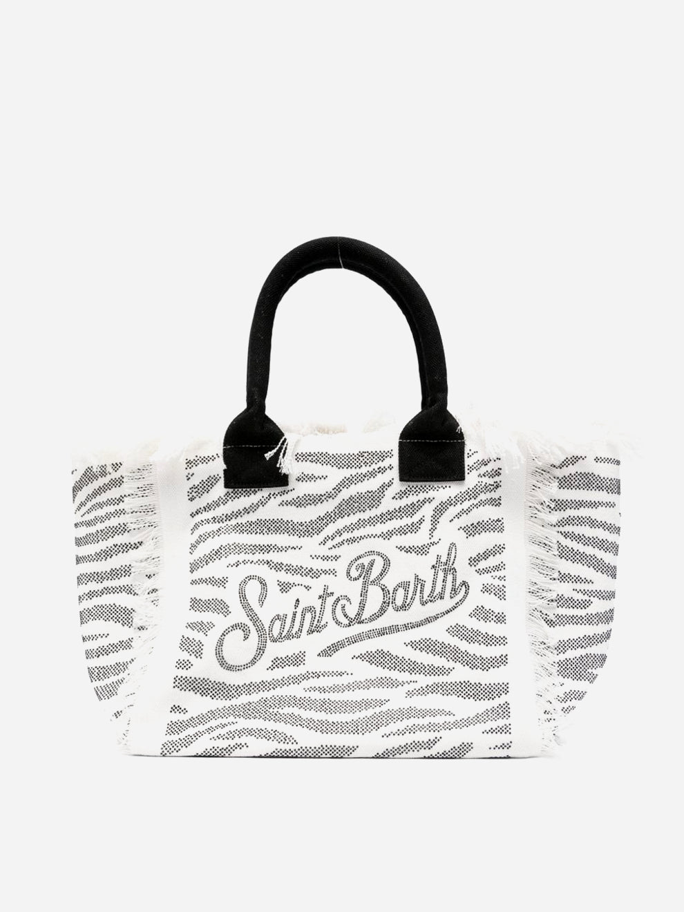Mc2 Saint Barth Borsa Vanity In Canvas Animalier Con Strass Bianca