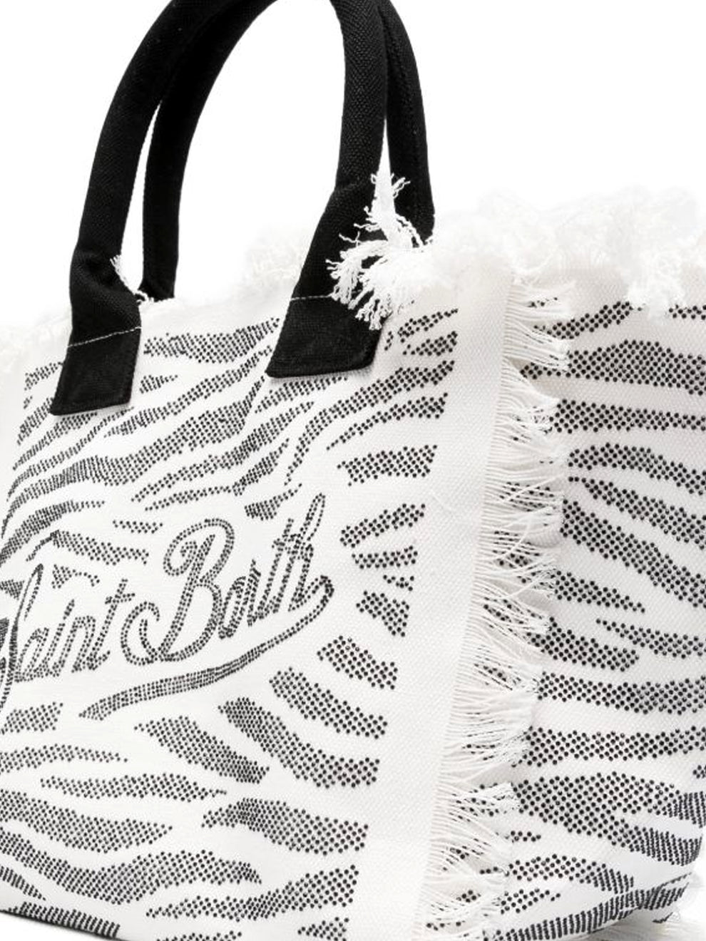 Mc2 Saint Barth Borsa Vanity In Canvas Animalier Con Strass Bianca