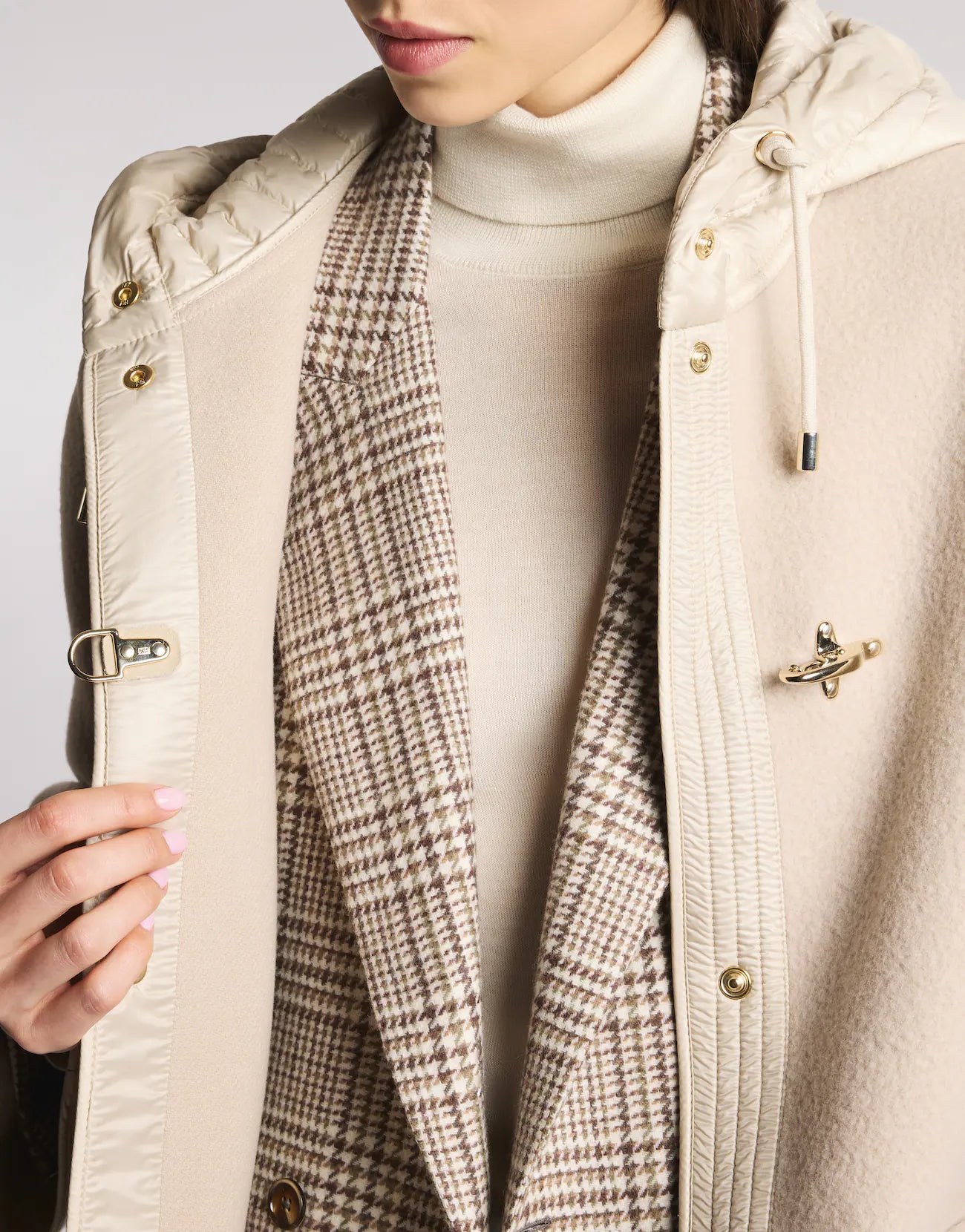 Fay Caban Bimateriale in Lana e Cashmere Beige