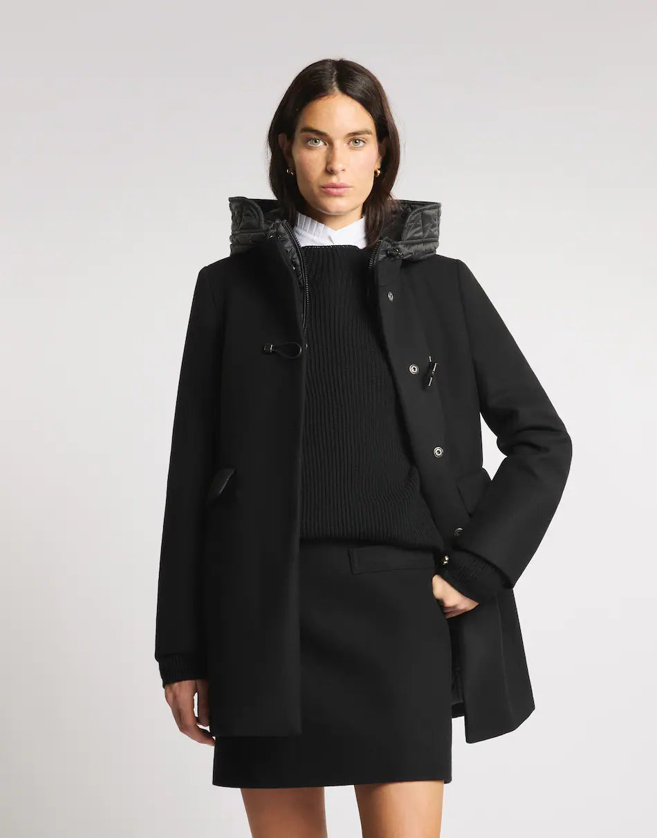 Fay Toggle Coat In Panno Di Lana Garzato E Cashmere Nero