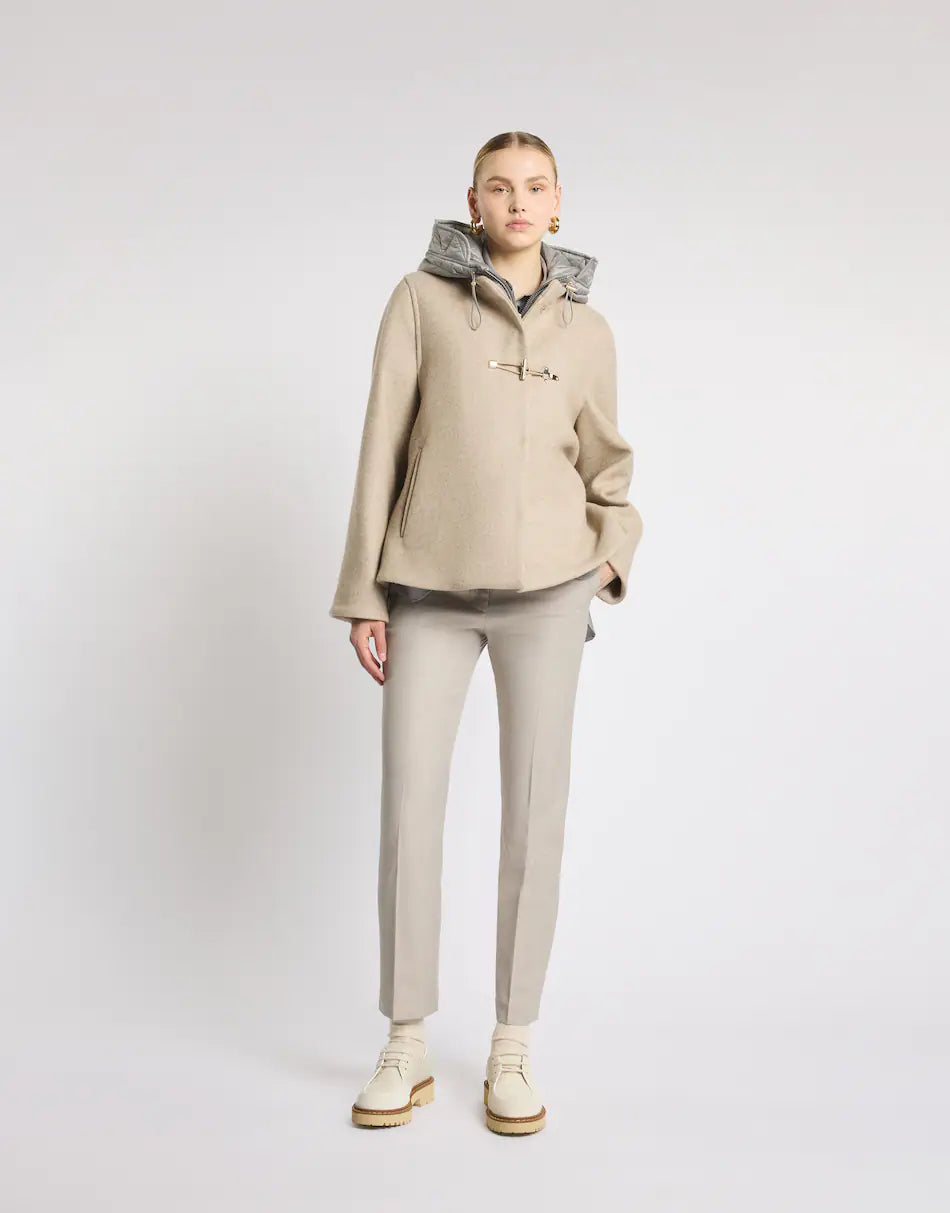 Fay Cappa Toggle Coat In Panno Di Lana Garzato Melange Beige
