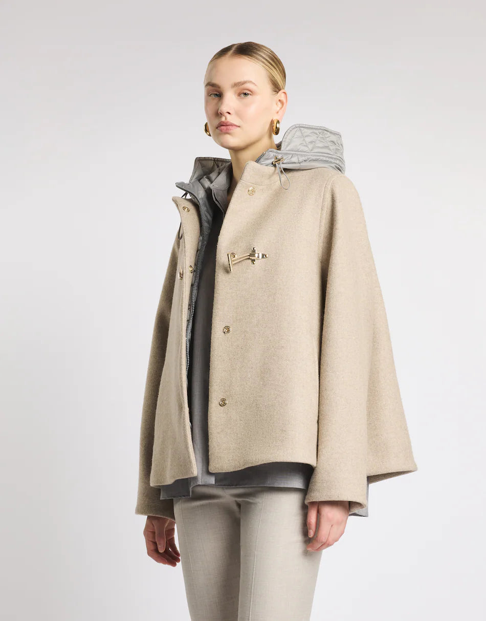 Fay Cappa Toggle Coat In Panno Di Lana Garzato Melange Beige