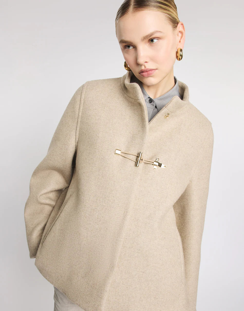 Fay Cappa Toggle Coat In Panno Di Lana Garzato Melange Beige
