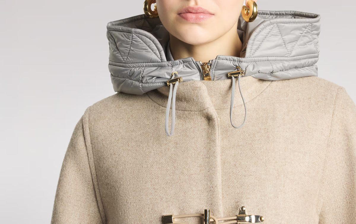 Fay Cappa Toggle Coat In Panno Di Lana Garzato Melange Beige