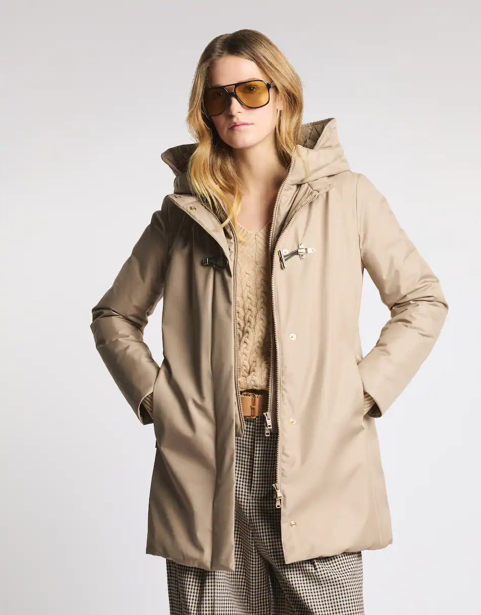 Fay Toggle Coat In Gabardine Tecnico Beige