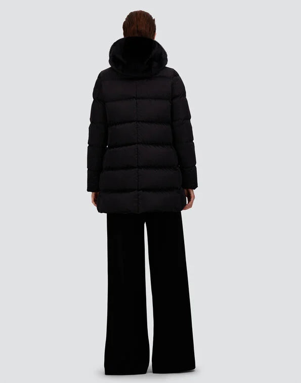 Herno A-Shape in Satin and Lady Alternative Fur Black