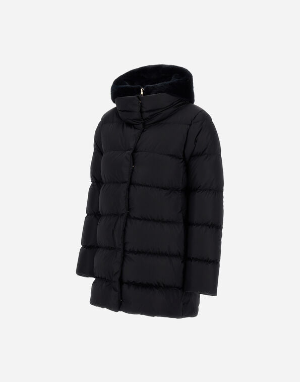 Herno A-Shape in Satin and Lady Alternative Fur Black