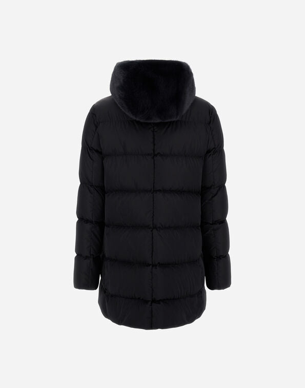 Herno A-Shape in Satin and Lady Alternative Fur Black