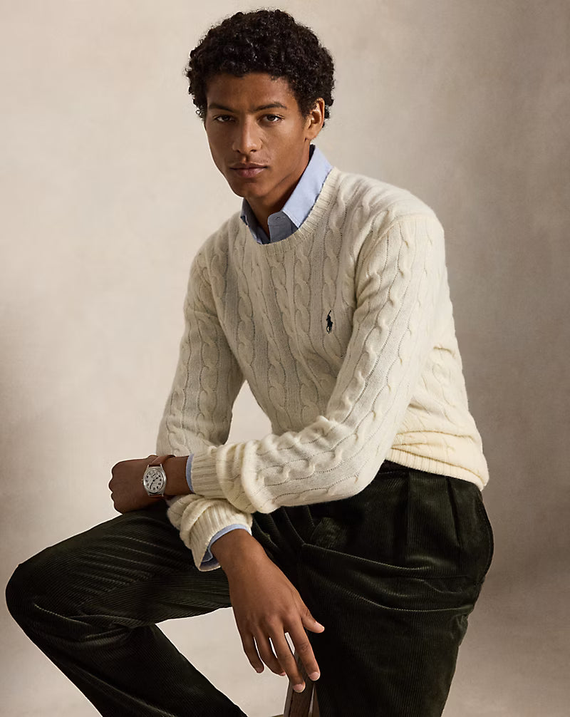 Polo Ralph Lauren Cream Braided Wool And Cashmere Knit Sweater