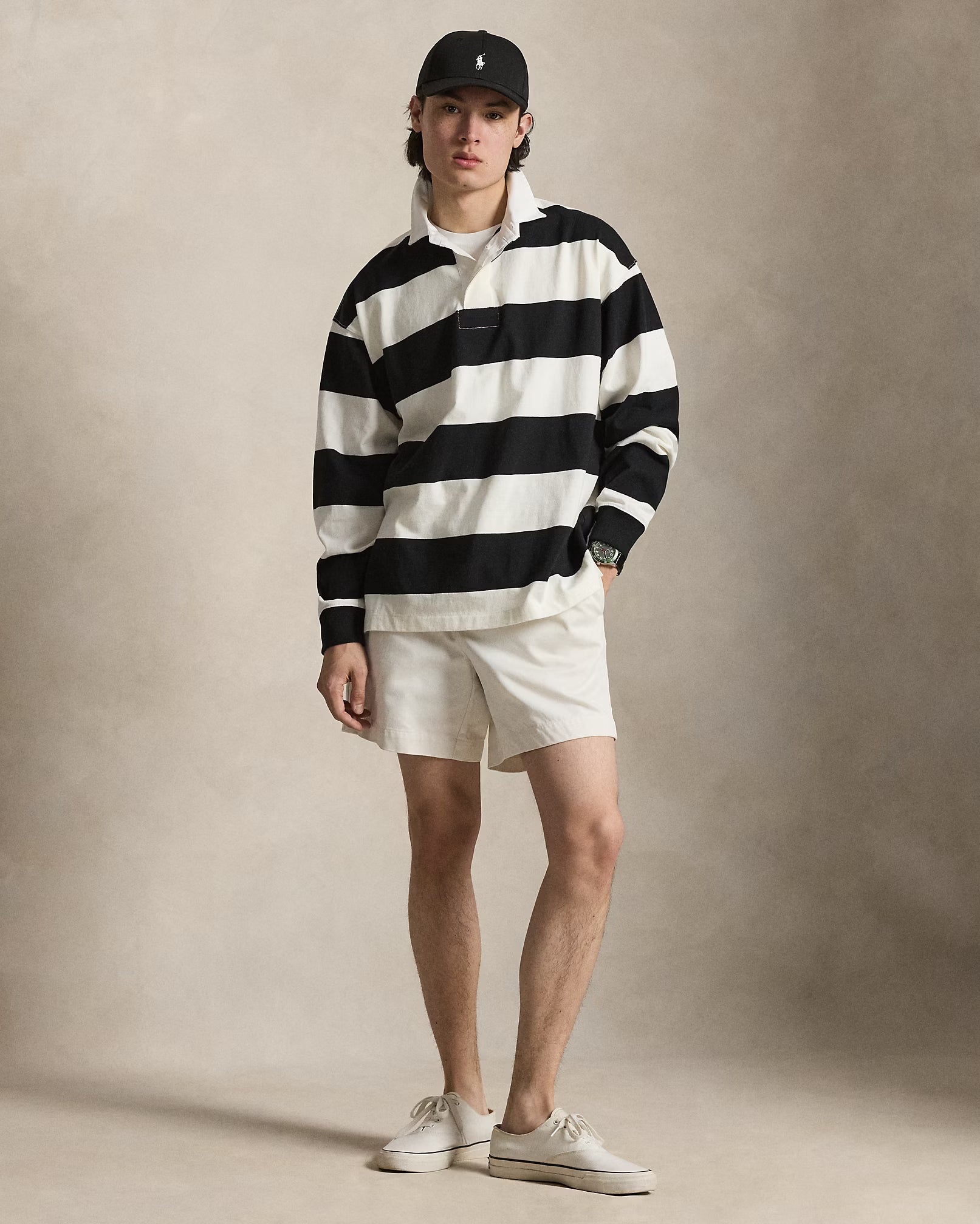 Polo-Ralph-Lauren-Maglia-rugby-in-jersey-Big-Fit-a-righe-panna-nero-710965471501-3