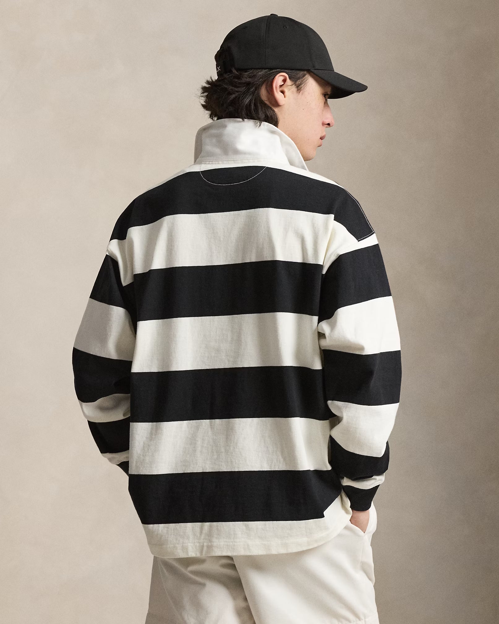 Polo-Ralph-Lauren-Maglia-rugby-in-jersey-Big-Fit-a-righe-panna-nero-710965471501-4