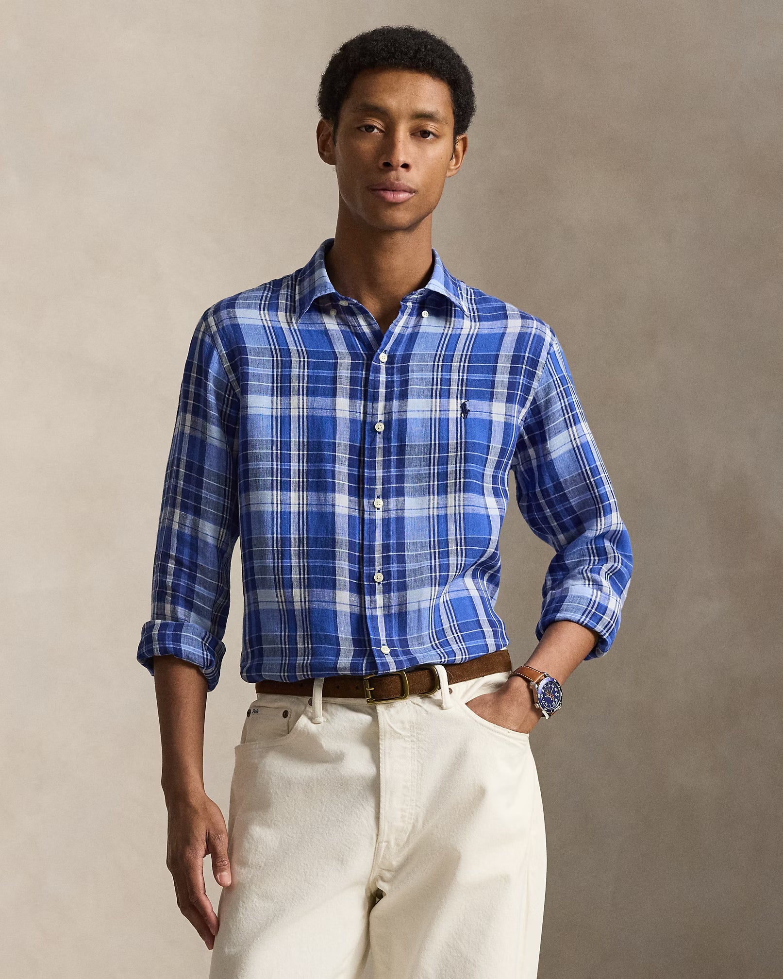 Polo-Ralph-Lauren-custom-fit-plaid-linen-shirt-blu-710B16790001-1