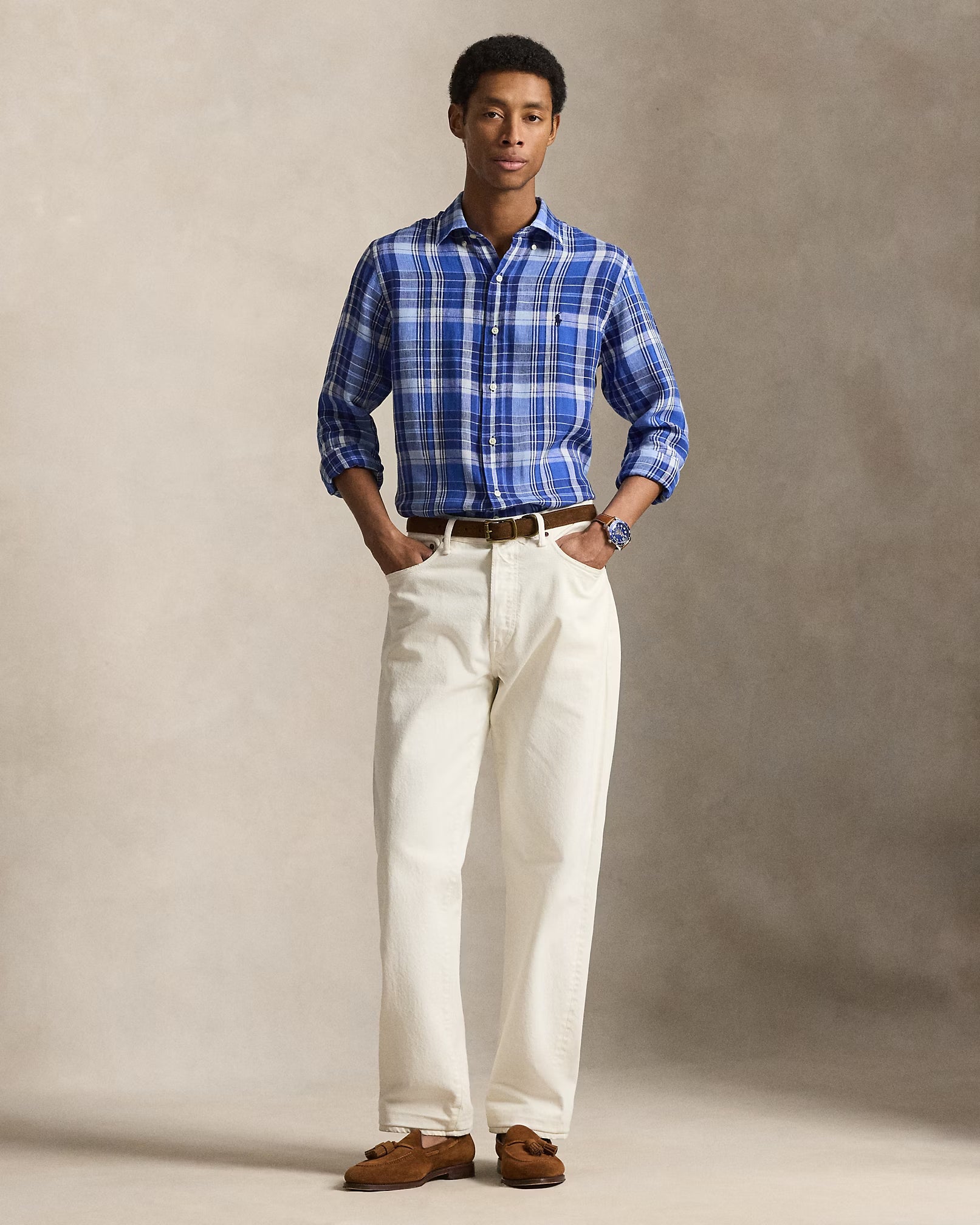 Polo-Ralph-Lauren-custom-fit-plaid-linen-shirt-blu-710B16790001-3