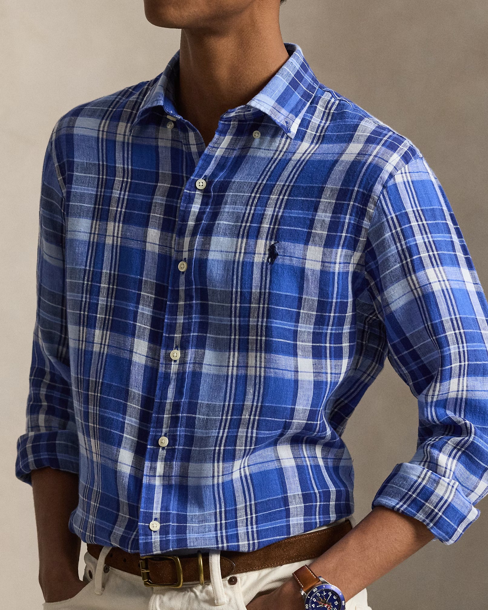 Polo-Ralph-Lauren-custom-fit-plaid-linen-shirt-blu-710B16790001-5