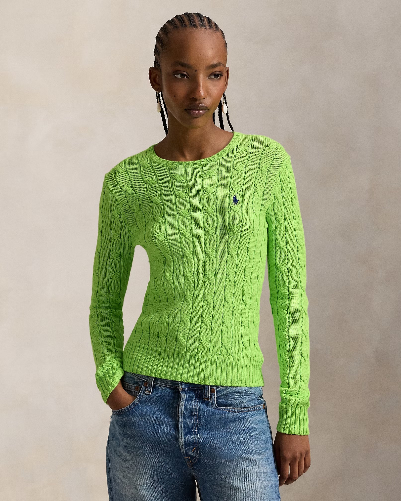 Polo-Ralph-Lauren-maglia-a-girocollo-in-cotone-a-trecce-211971869504-verde-brillante-1