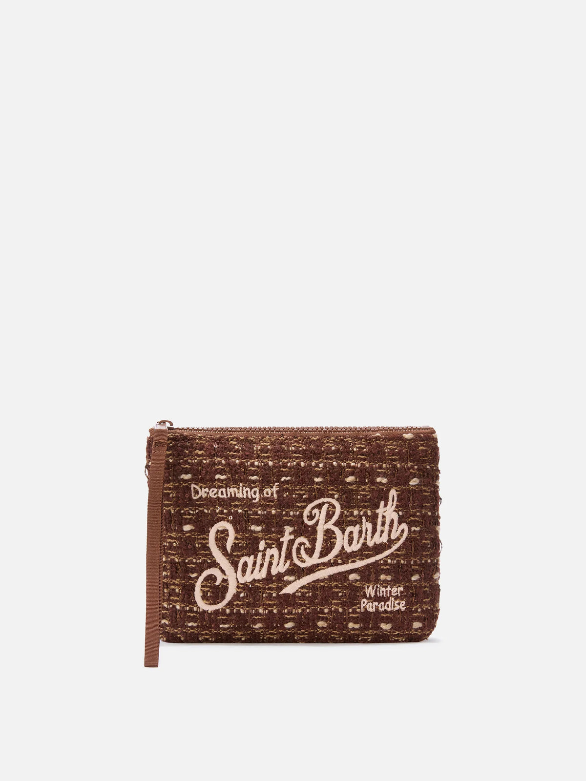 SAINT-BARTH_ALI002704136M-ACCESSORY-brown-aline-tweed-pochette-with-logo-embroidery