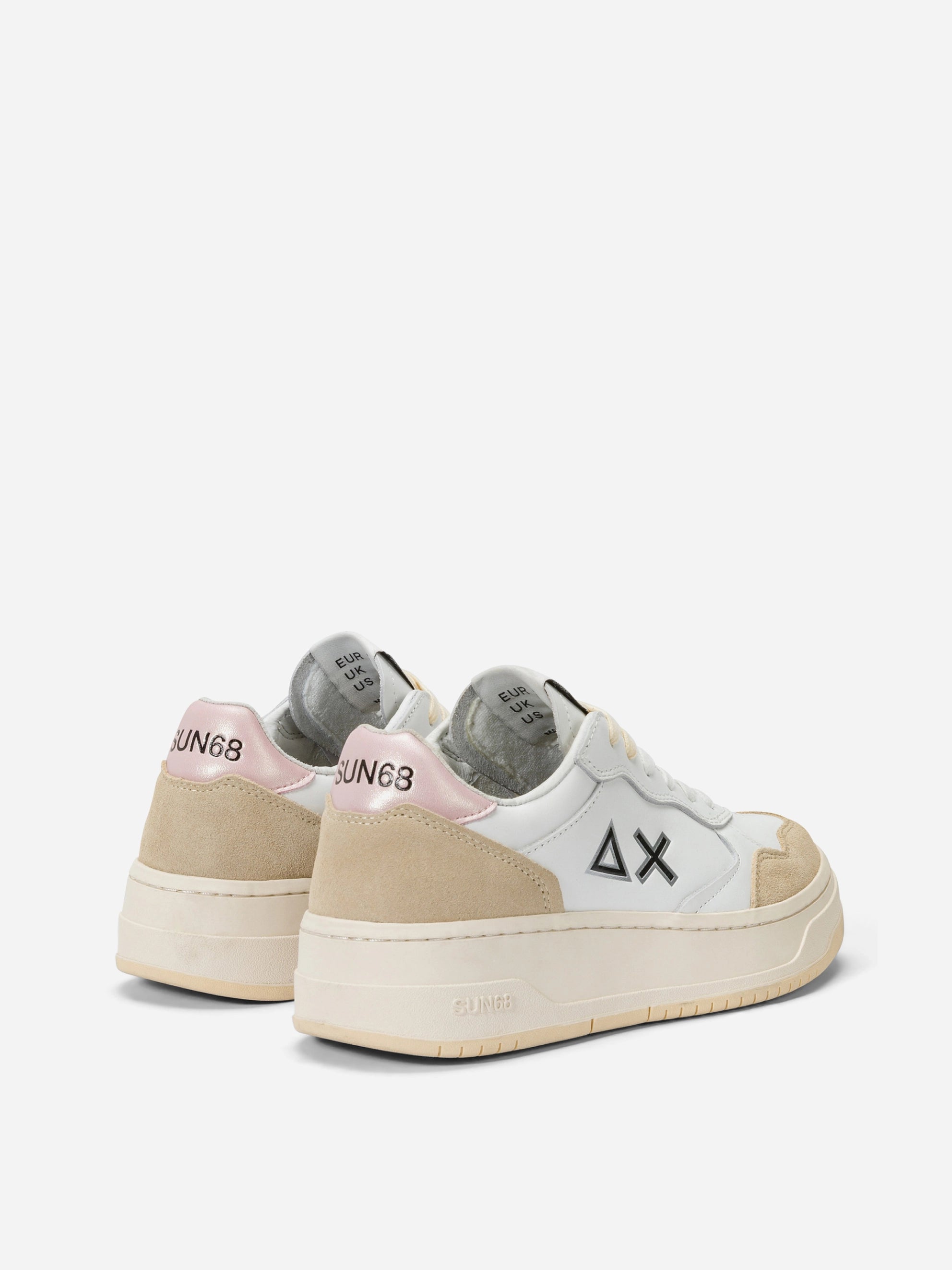 Sun68 Basket Love Lady Sneaker Pelle E Suede Bianco Panna