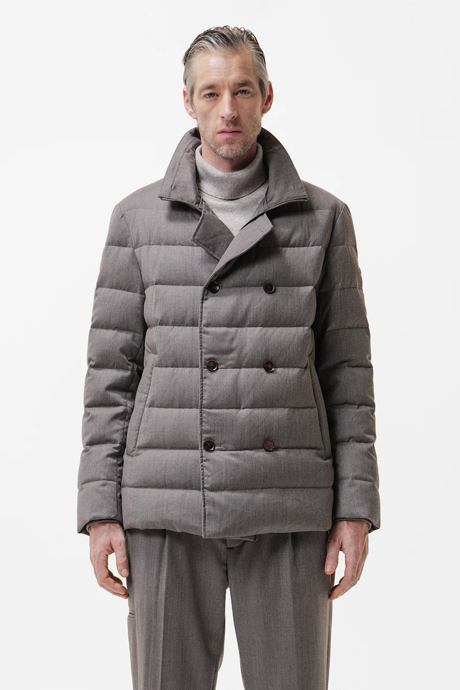 Duno Theodor Short Double-Breasted Pure Wool Down Jacket Dark Stone