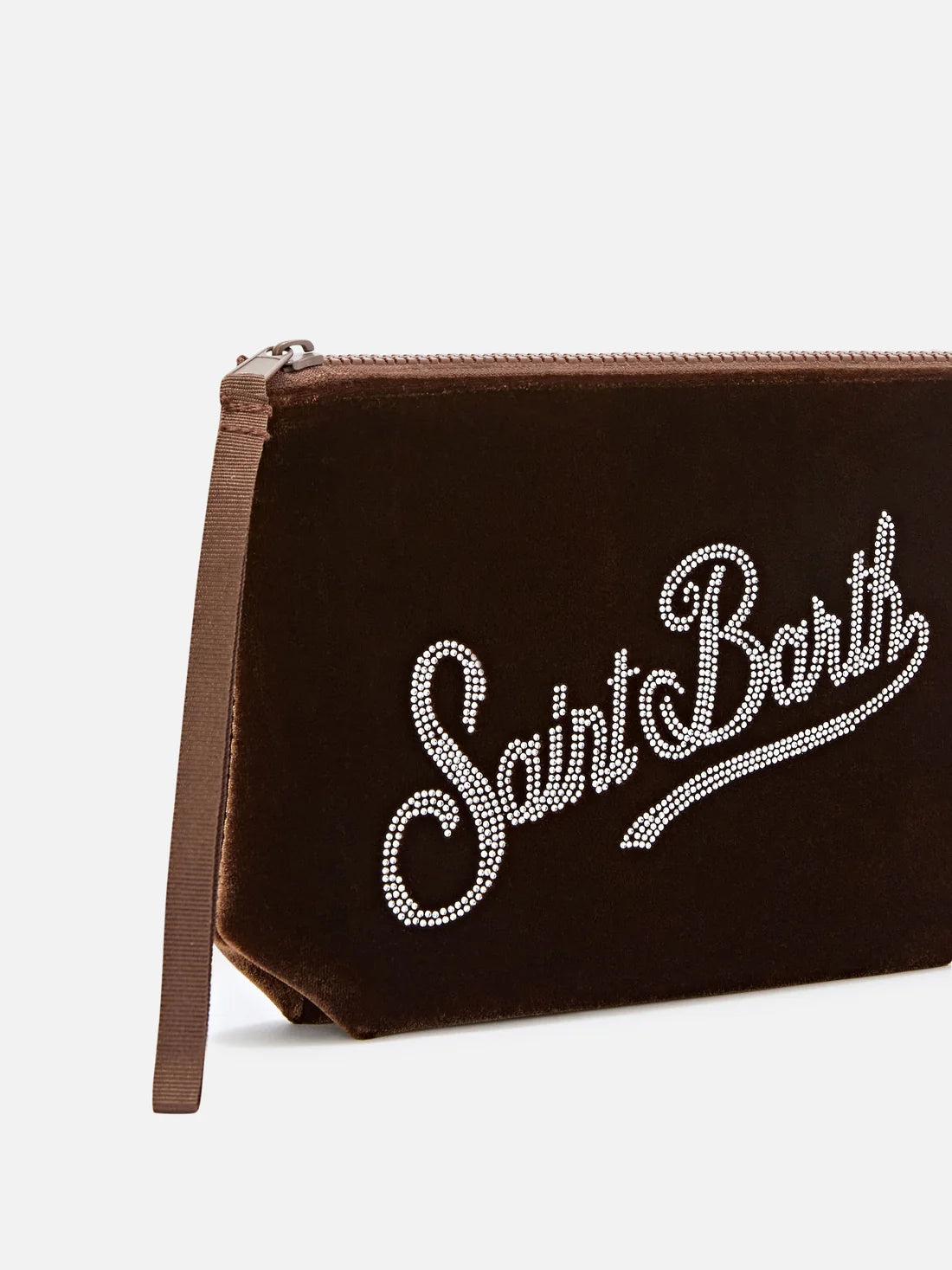 MC2 Saint Barth Aline Velvet Clutch Bag with Rhinestones Brown