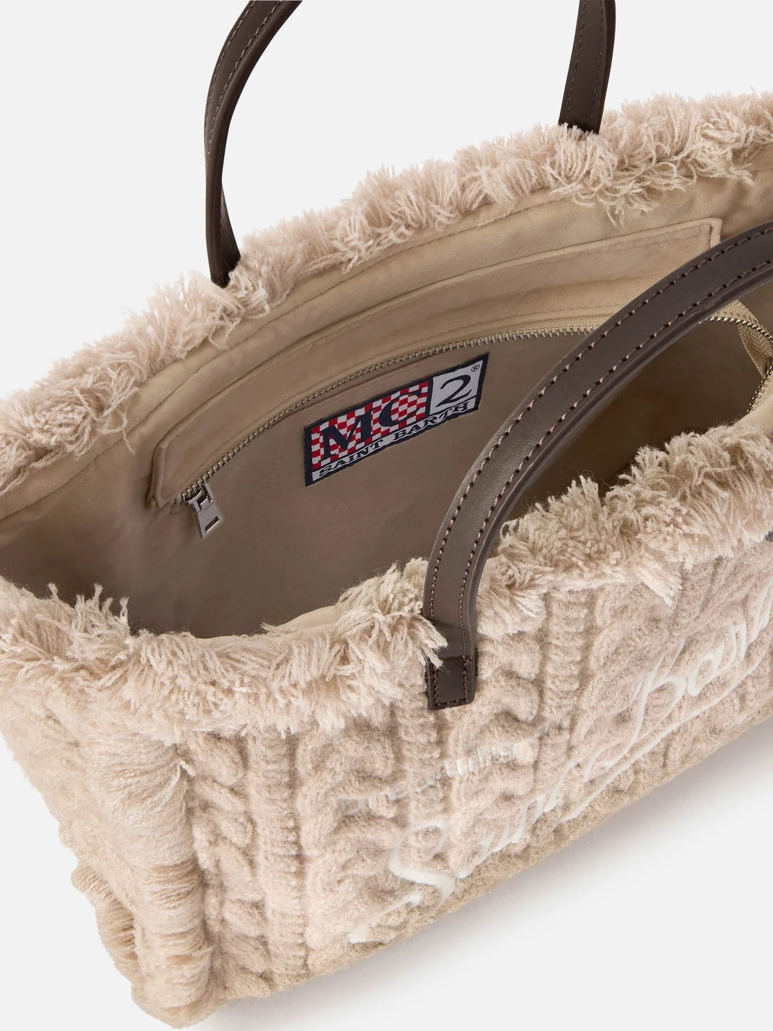 Mc2 Saint Barth Colette Beige Cable Knit Wool Bag