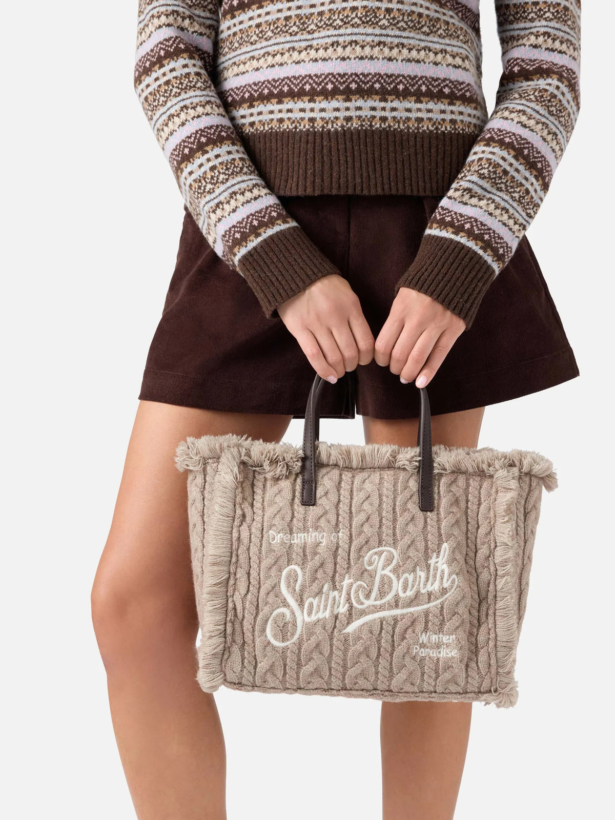 Mc2 Saint Barth Borsa Colette Wool Trecce Grigio Melange