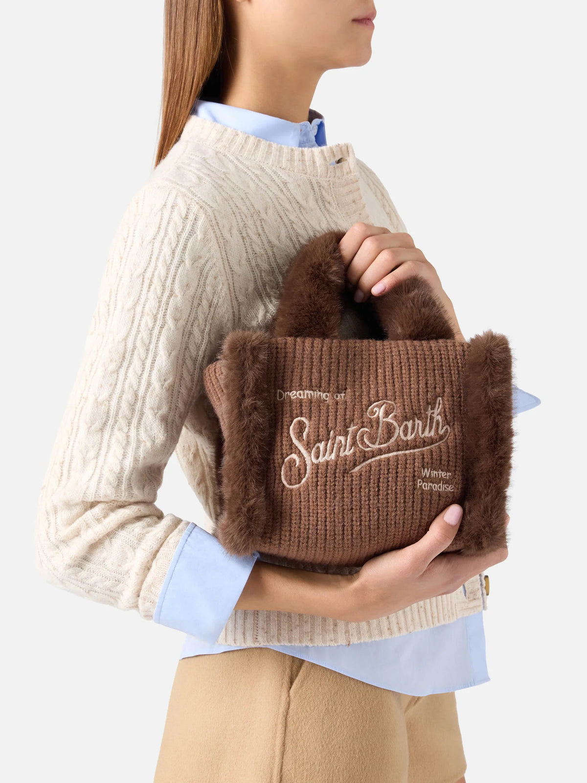 Mc2 Saint Barth Borsa Vanity Mini Shearling Rib Marrone