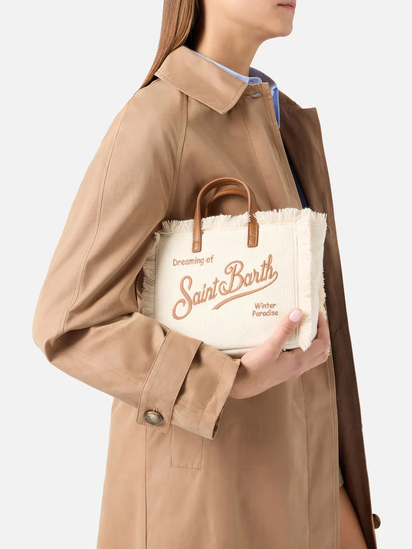 Mc2 Saint Barth Borsa Vanity Mini In Velluto A Coste Panna