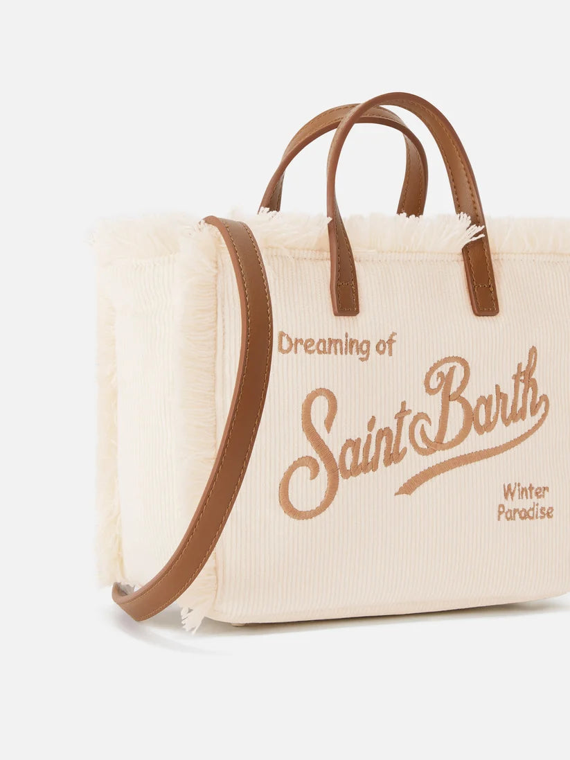 Mc2 Saint Barth Borsa Vanity Mini In Velluto A Coste Panna