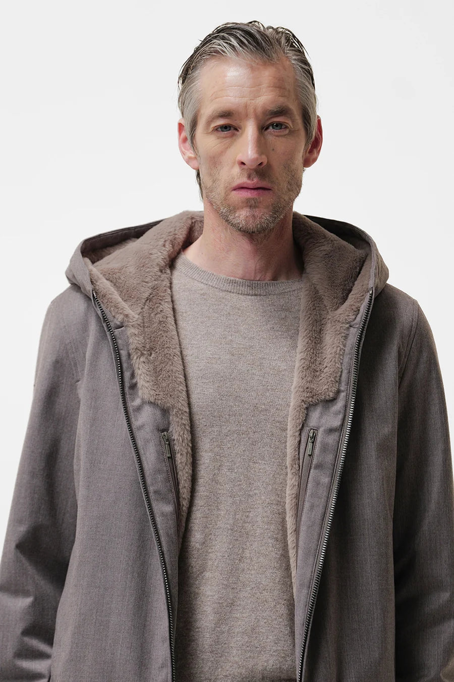 Duno Pure Wool Hooded Jacket Dark Stone