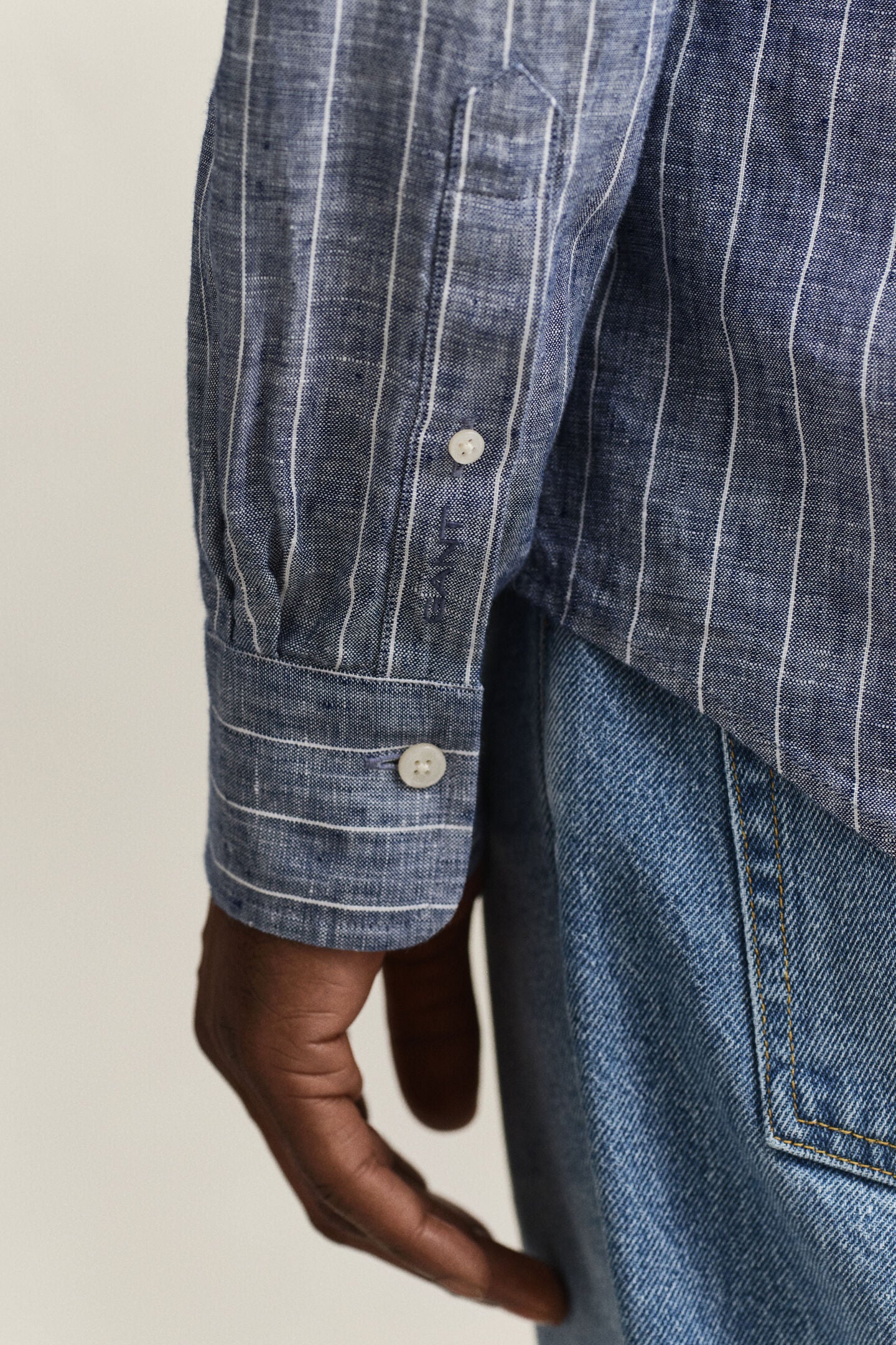 Gant Camicia In Lino A Righe Persian Blue