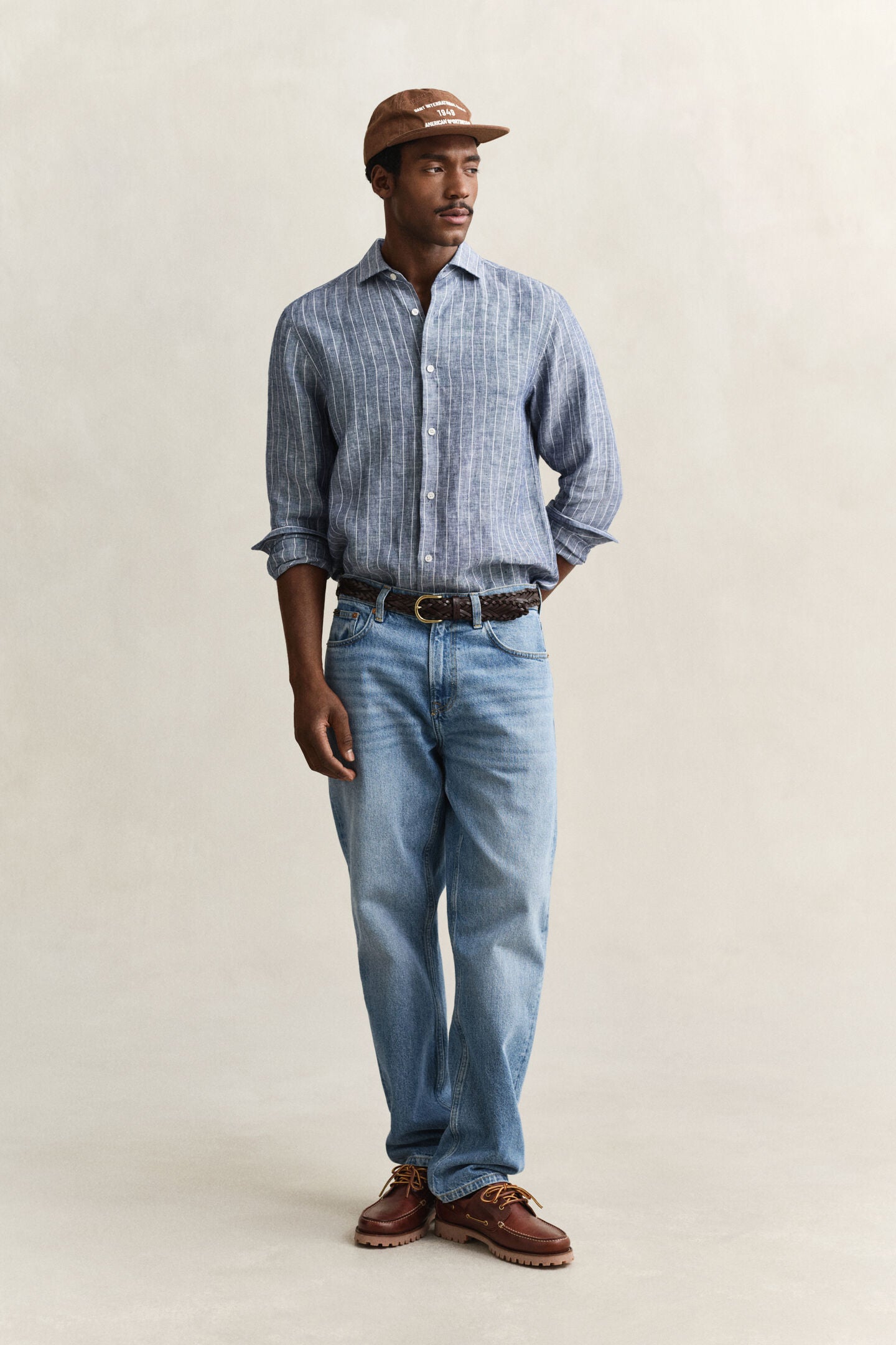 Gant Camicia In Lino A Righe Persian Blue