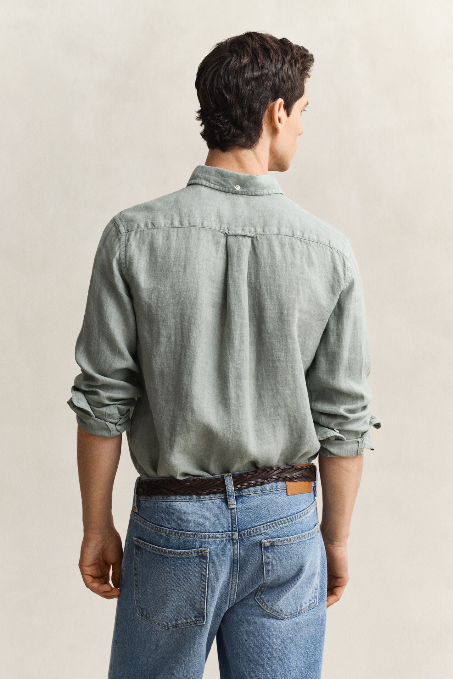 Gant Camicia In Lino Ceramic Grey
