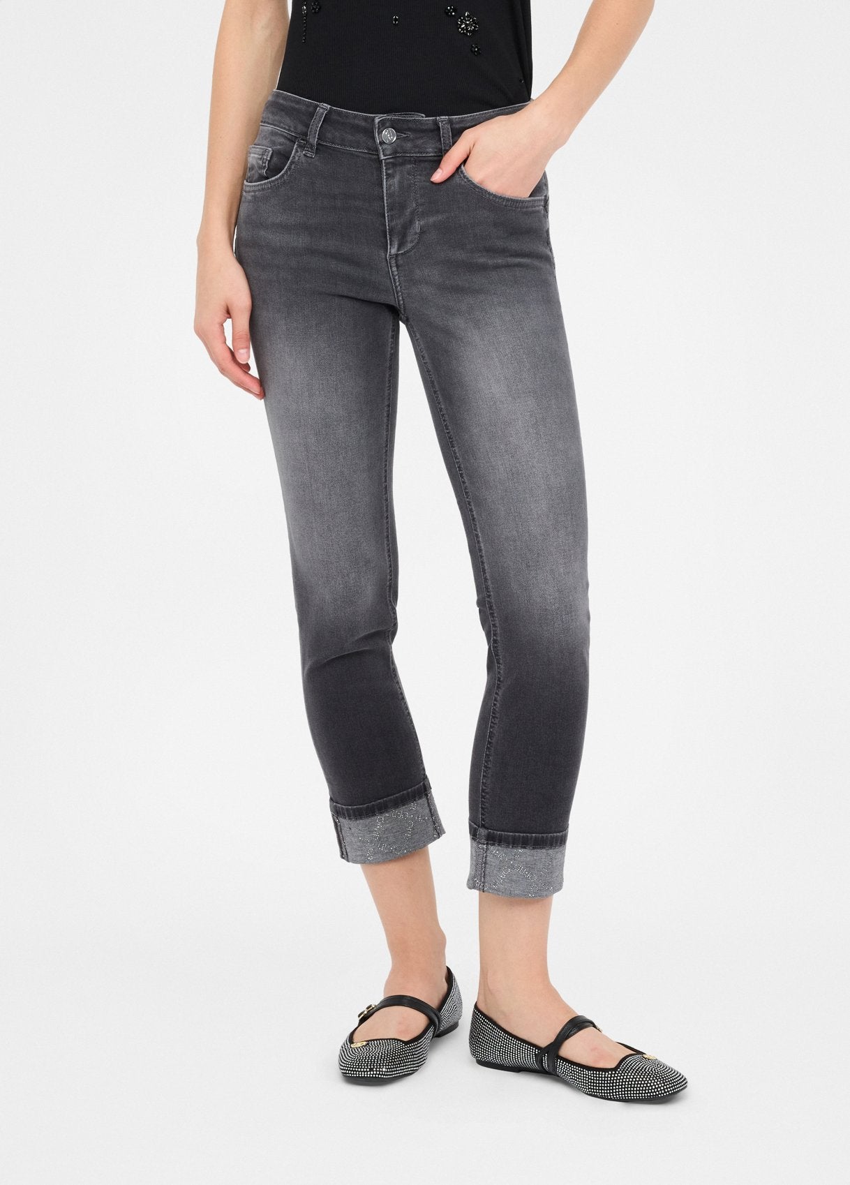 Liu Jo Jeans Skinny Risvolto Strass Grigio