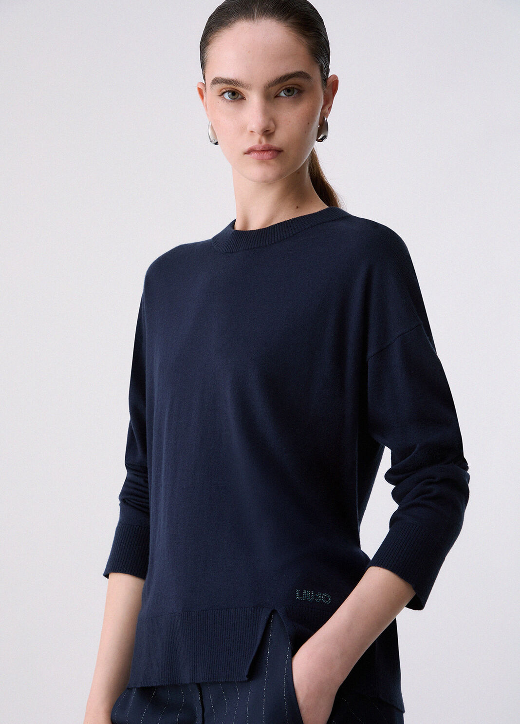 Liu Jo Maglia In Misto Lana Con Spacchetto Blu Scuro