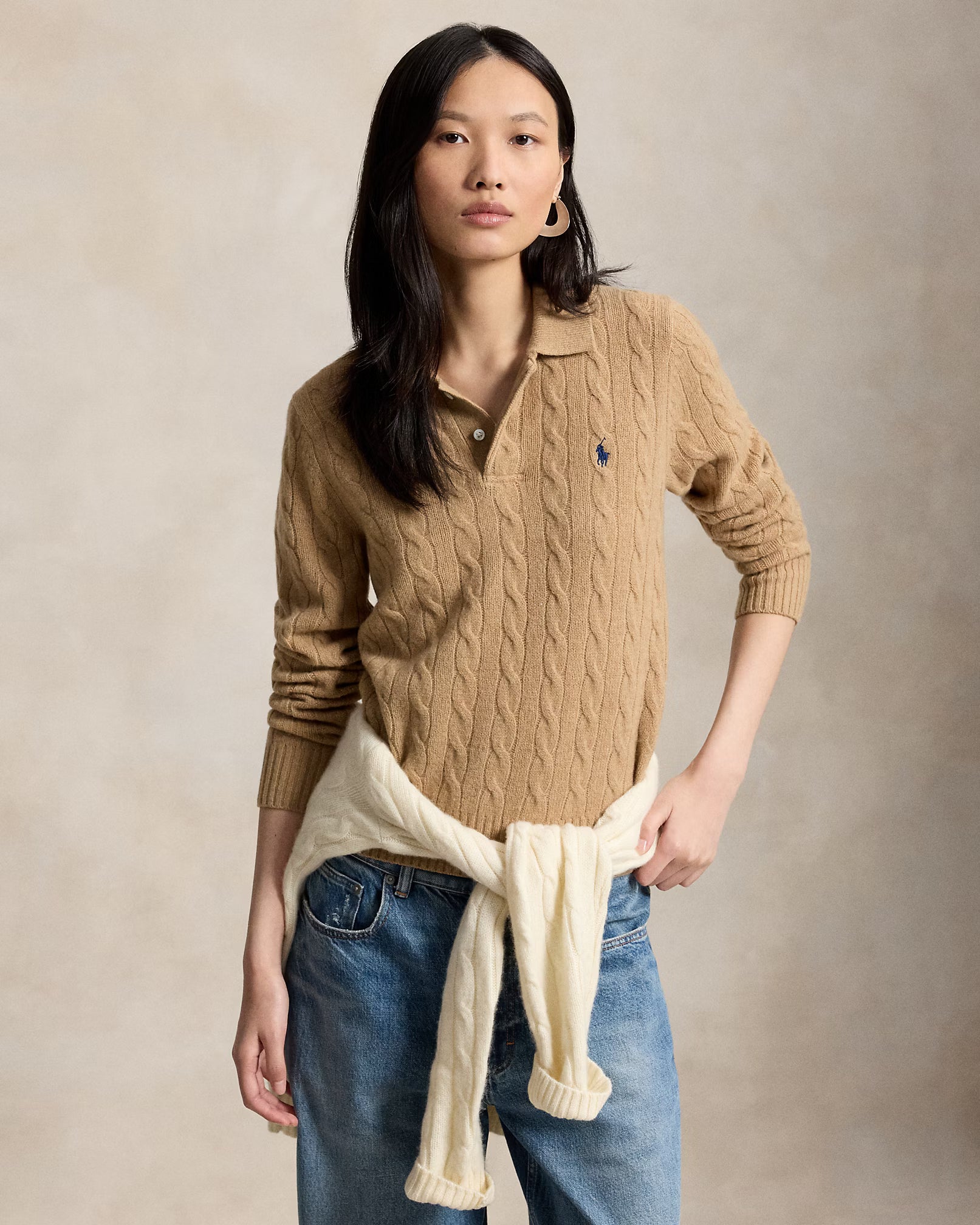 maglia-polo-in-lana-e-cashmere-a-trecce--AI211972132002_CAMMELLO-MELANGE