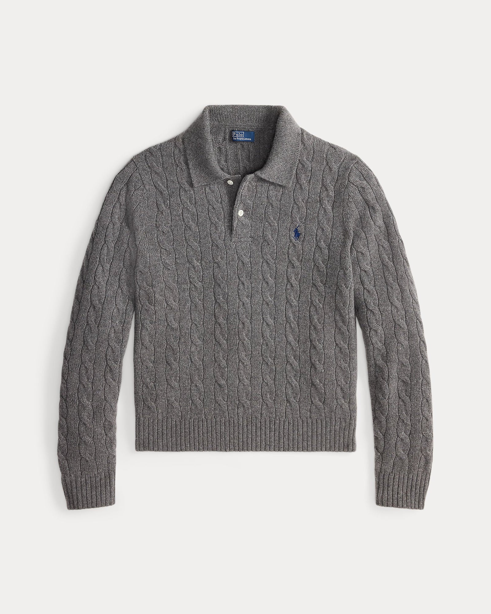 Polo Ralph Lauren Maglia Polo In Lana E Cashmere A Trecce Grigio