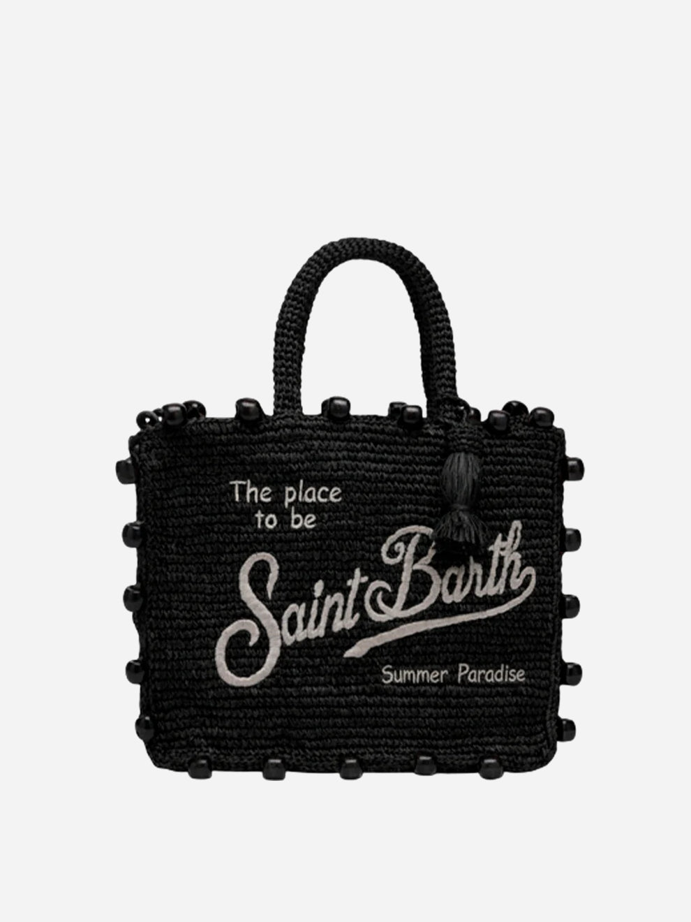 Mc2 Saint Barth Borsa Colette In Rafia Con Perline Nera