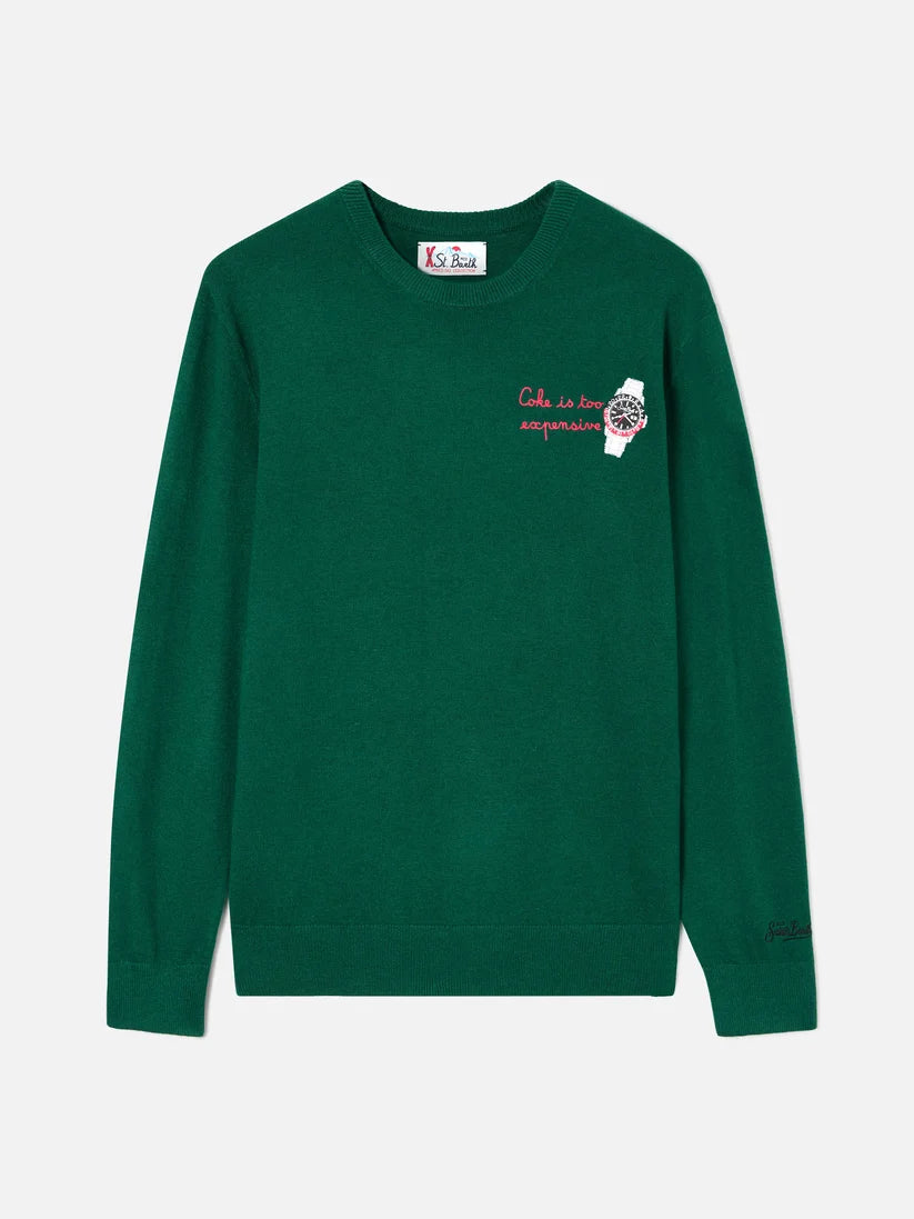 mc2-saint-barth_HER002400538M-MAN-green-heron-light-wool-and-cashmere-blend-crewneck-with-watch-embroidery