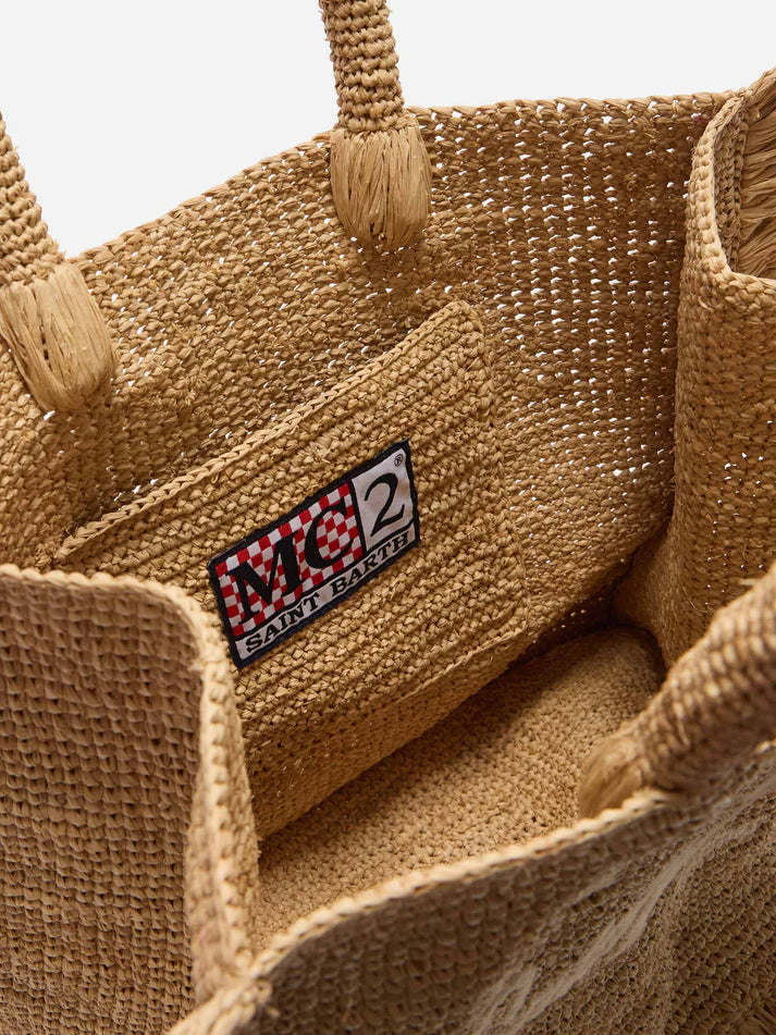 Mc2 Saint Barth Borsa Raffia Volant Midi Beige