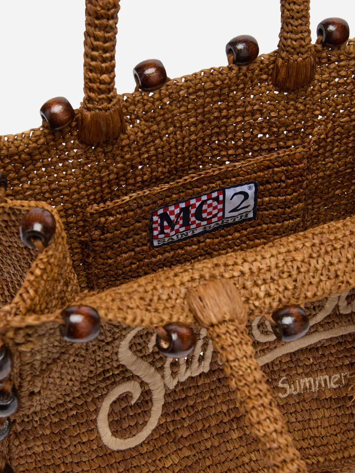 Mc2 Saint Barth Borsa Colette In Rafia Con Perline Marrone