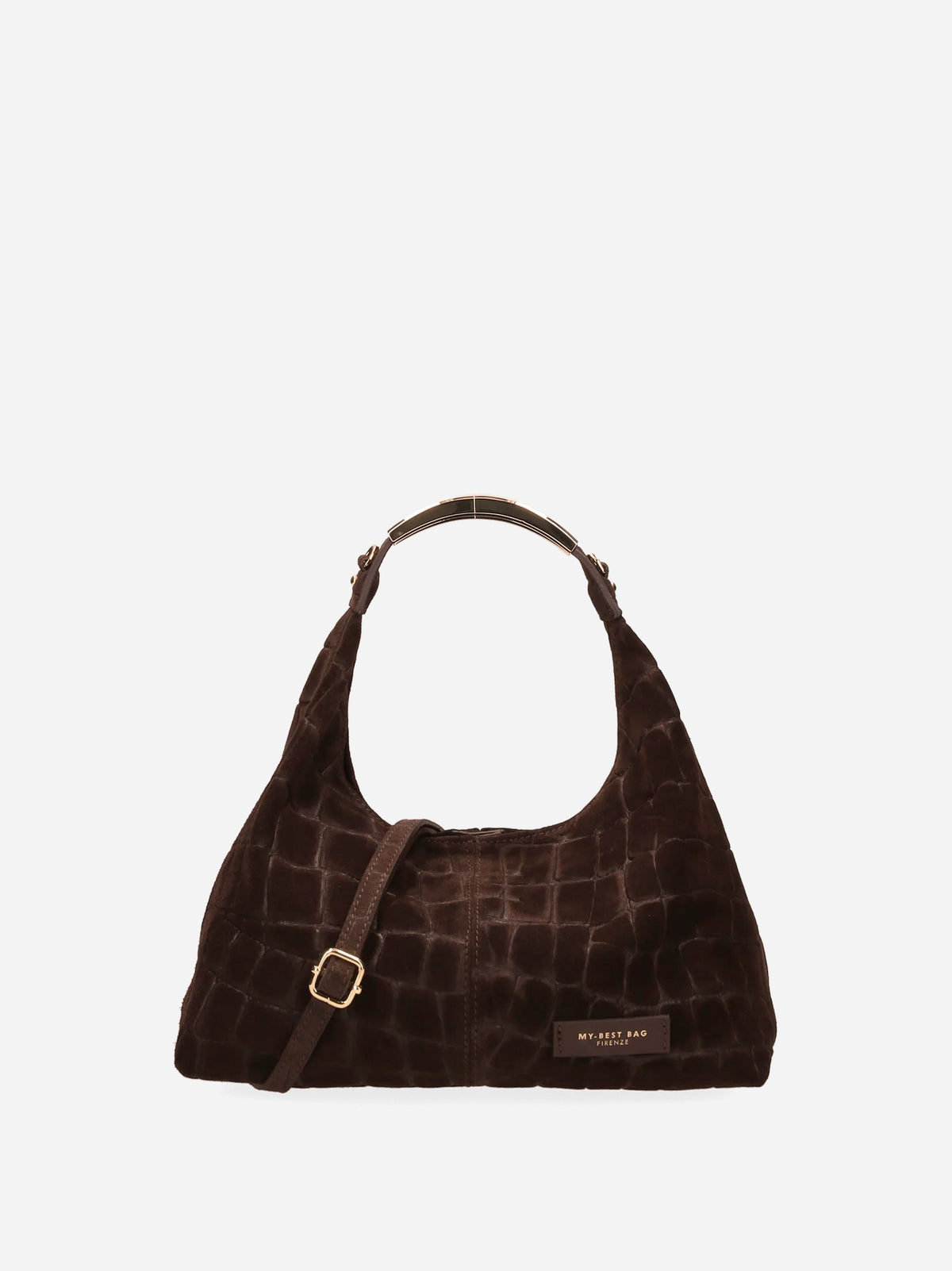 My Best Bag Borsa Ellisse Bauletto Croco Suede Dark Brown