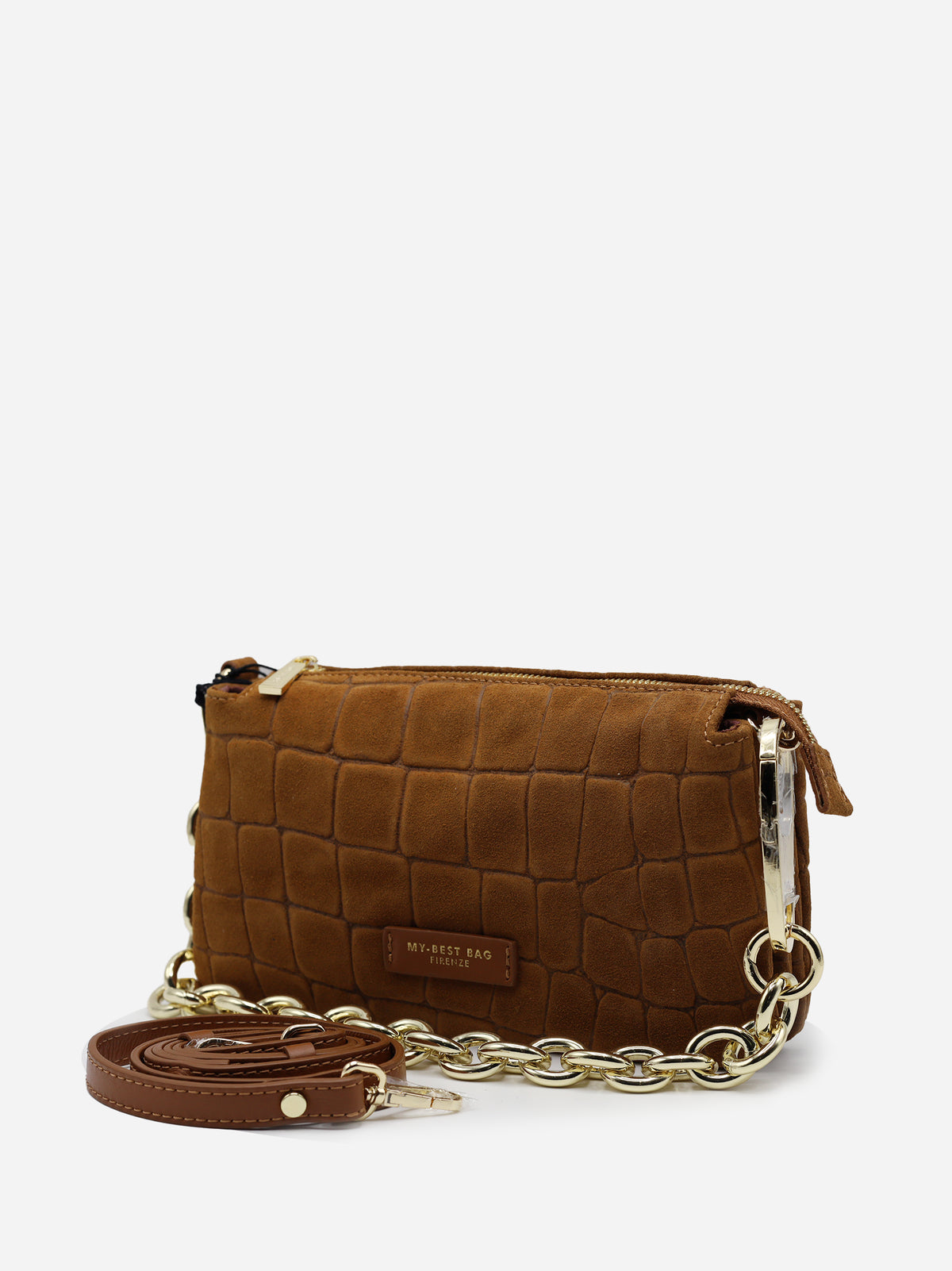 My Best Bag Borsa Reflex Small In Suede Stampa Cocco Cognac