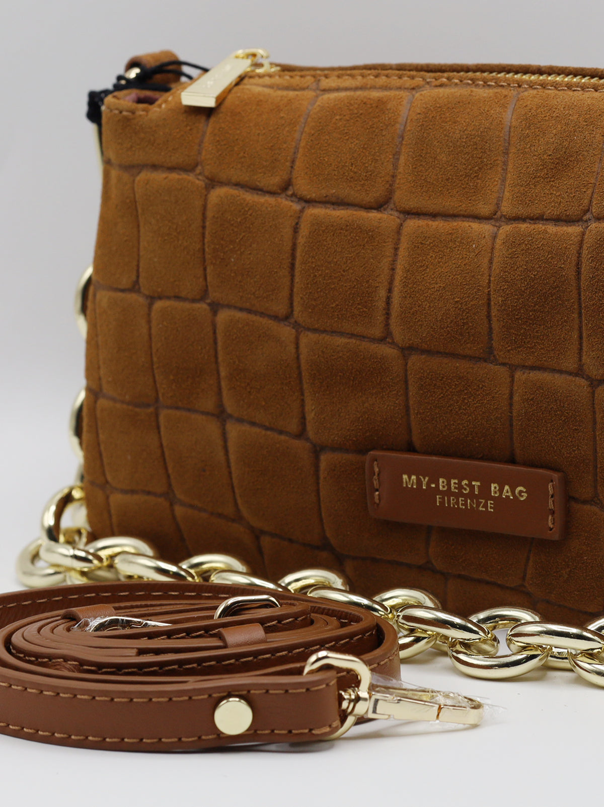 My Best Bag Borsa Reflex Small In Suede Stampa Cocco Cognac