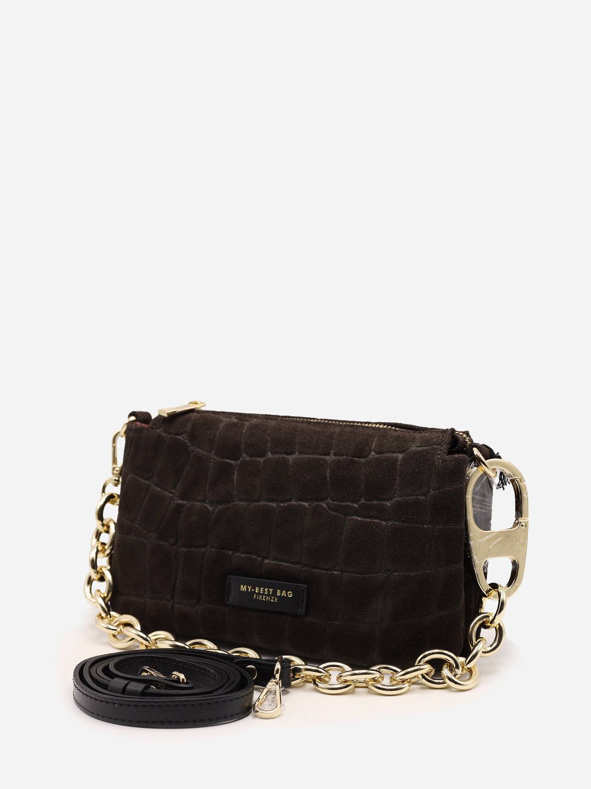 My Best Bag Borsa Reflex Small In Suede Stampa Cocco Dark Brown