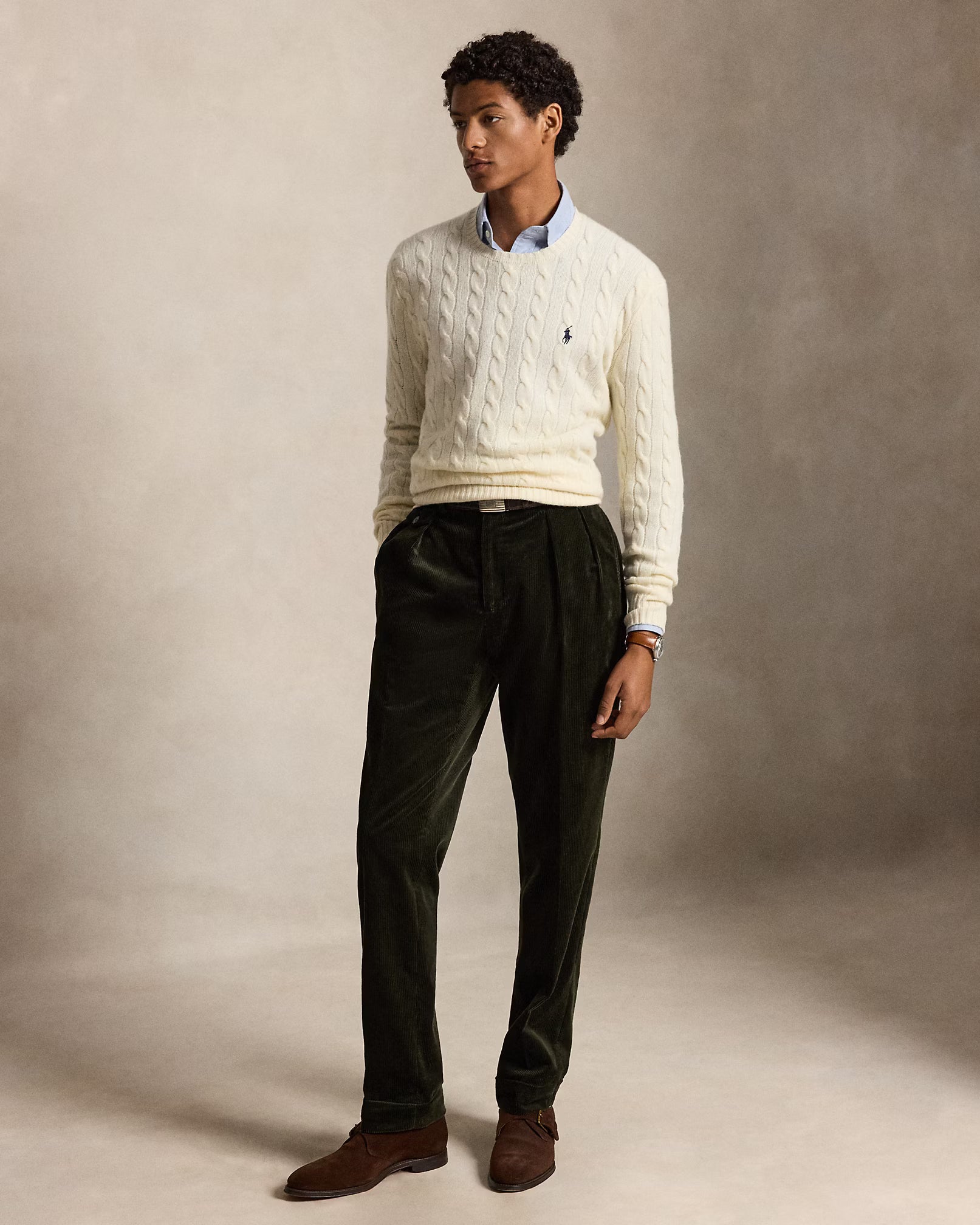 Polo Ralph Lauren Cream Braided Wool And Cashmere Knit Sweater