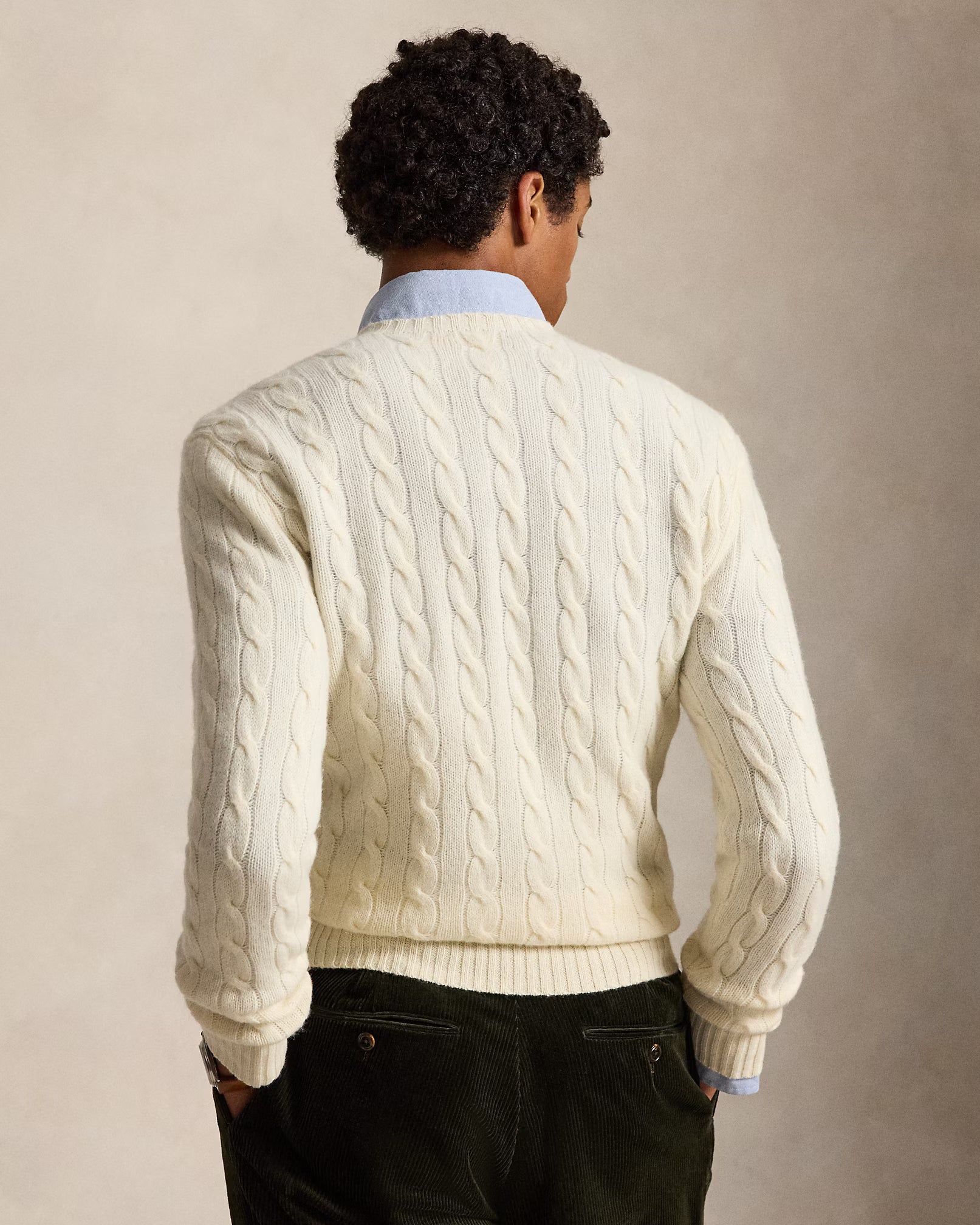 Polo Ralph Lauren Cream Braided Wool And Cashmere Knit Sweater