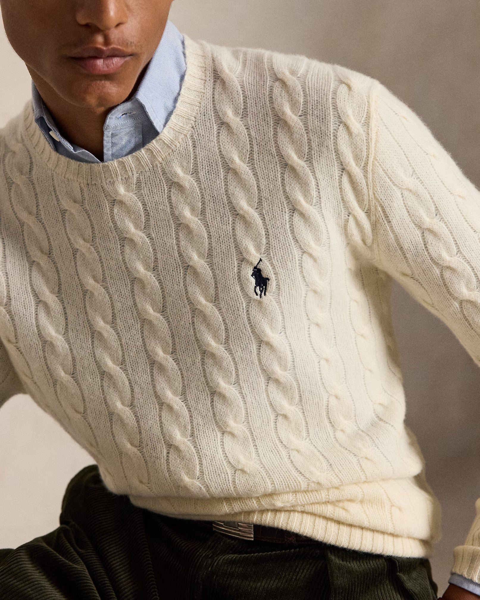 Polo Ralph Lauren Cream Braided Wool And Cashmere Knit Sweater
